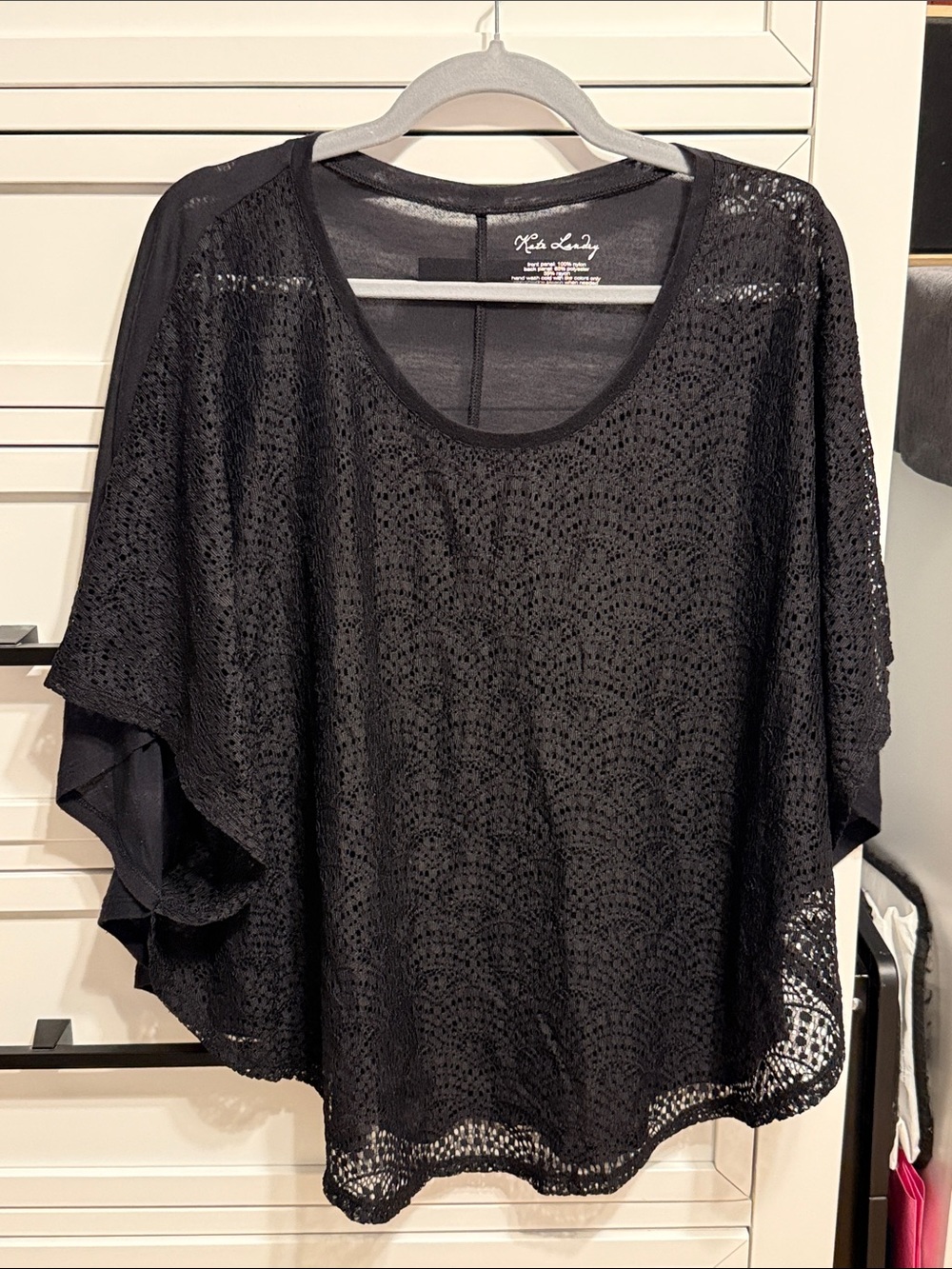 Kate Landry Black Crochet Poncho Top